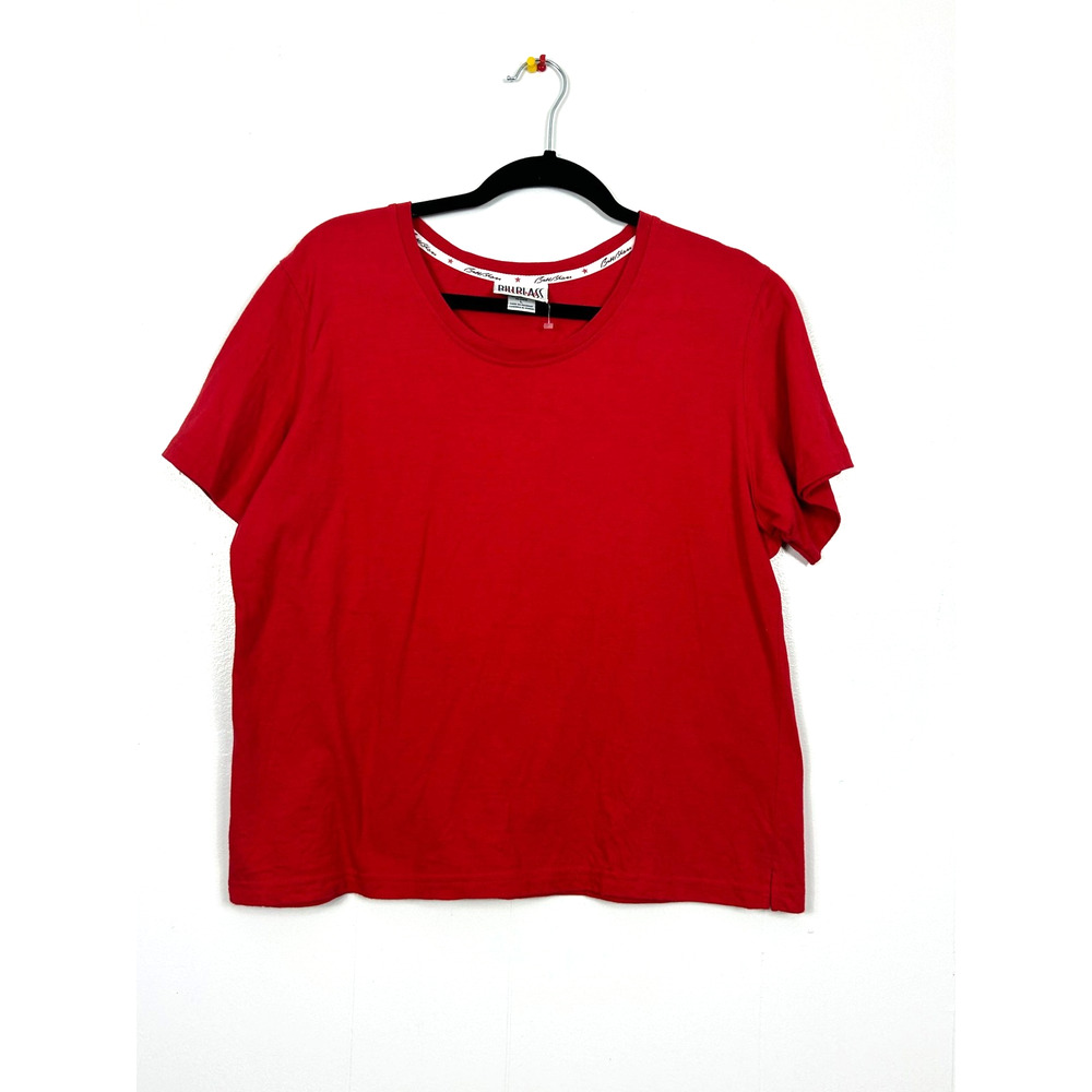 Bill Blass Jeans Top Womens Large Red Cotton T-Shirt Short Sleeve Round Neck‎